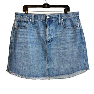 Madewell Rigid Denim A-Line Skirt Mini Raw Hem Medium Wash Plus Size 32 NWT